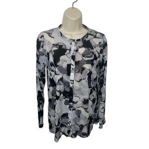 Logo Lori Goldstein Gray White Tie Dye Clarissa Button Front Shirt Womens XS